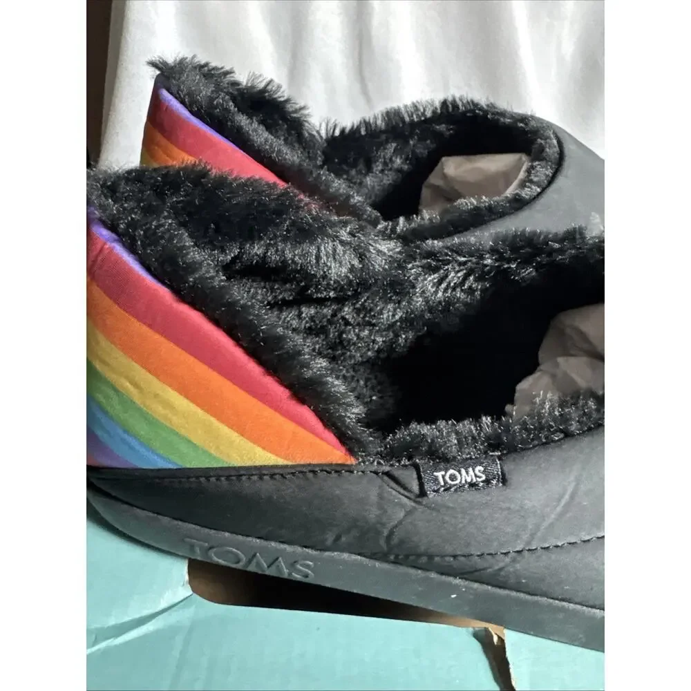 TOMS Men's Ezra Slipper Size 12 Black Matte Rainbow Hard Soles Soft NIB NEW